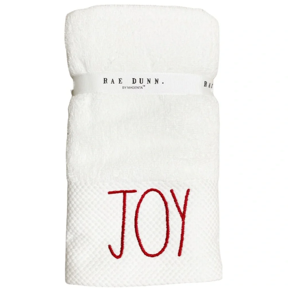 NEW Rae Dunn JOY Christmas Set of 2 Hand Towels